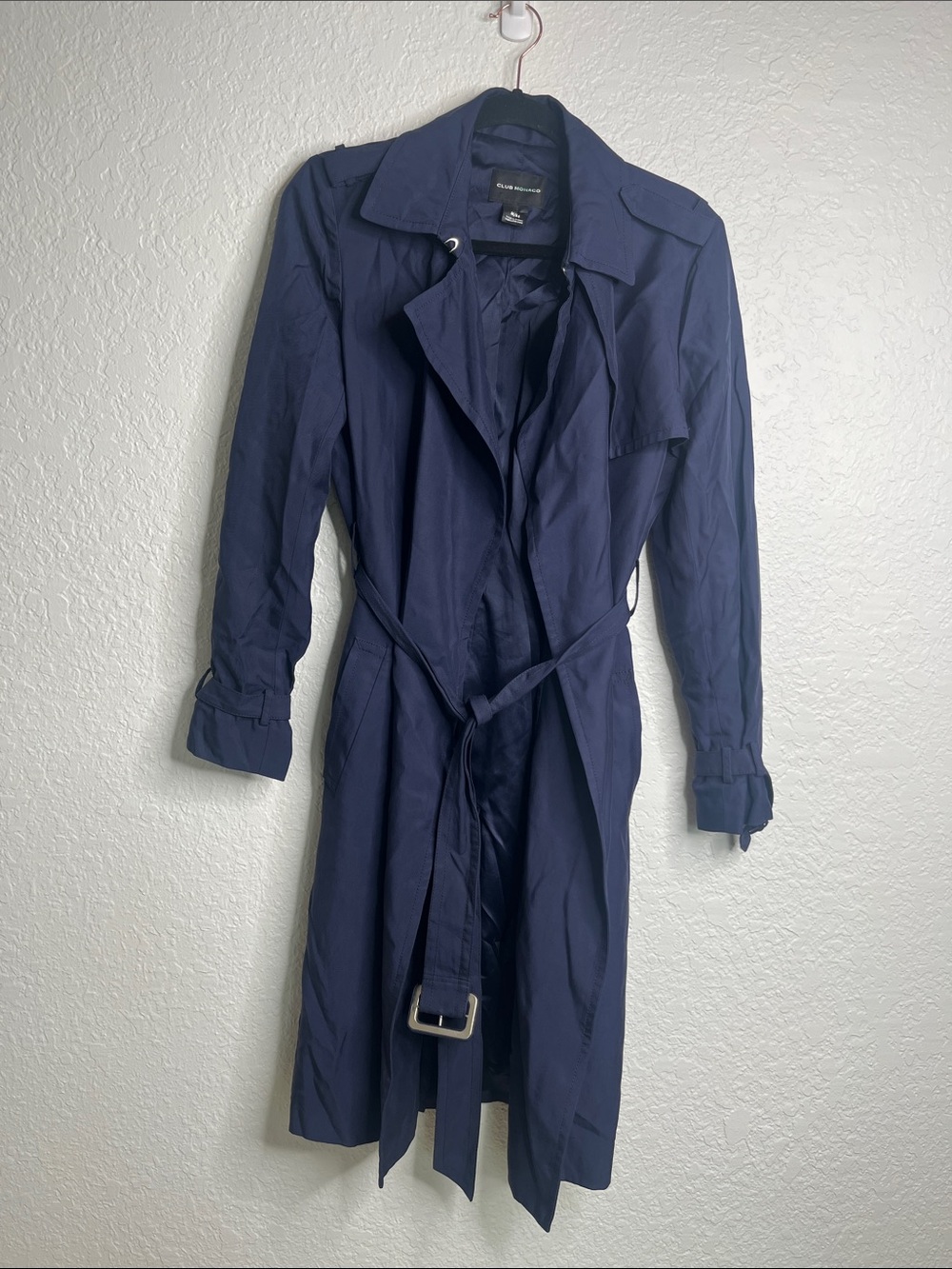 Club Monaco Lyocell Navy Blue Belted Trench Coat Sz M